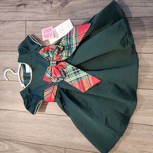 Rare Editions Green Dress with Plaid Bow